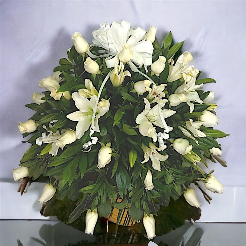 White flowers funeral arrangement for condolences