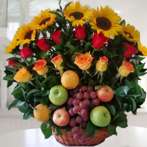 Fruit basket & flowers