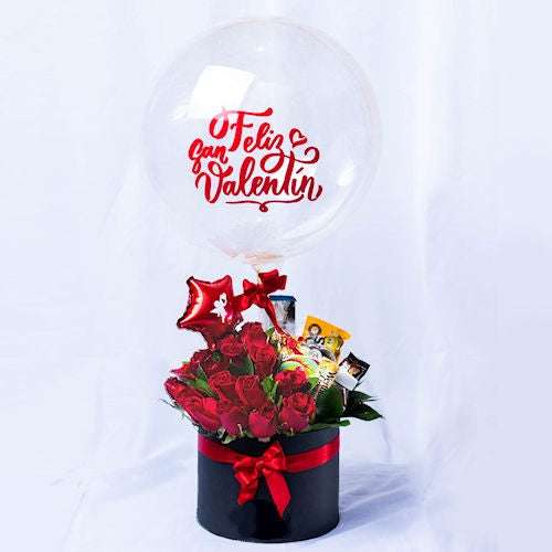 20 red roses, Valentine's edition balloon, sweets