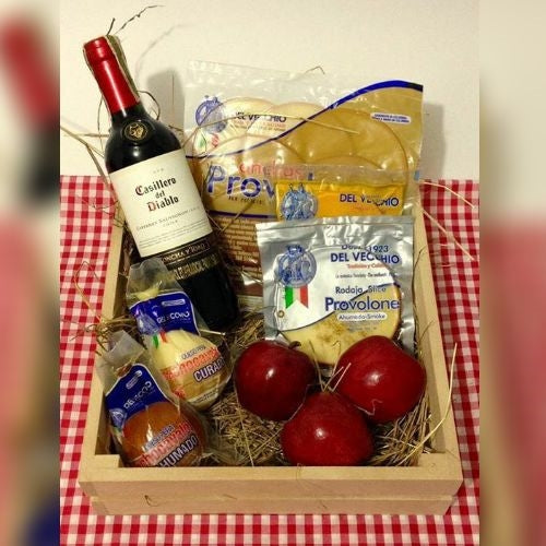 Wine cheese fruit basket