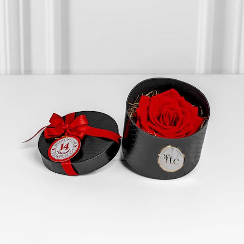 preserved rose housed in a luxurious black box,